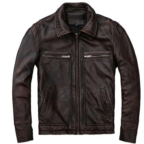 men's Genuine leather distressed motorcycle men real leather jacket 100% Cowhide retro red brown men's Leather Coat