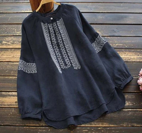 Embroidery Tops Women's Autumn Blouse Casual Long Sleeve Shirts Female O Neck Ruffle Top  Tunic