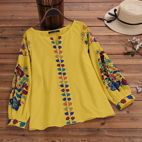 Vintage Floral Printed Bohemian Party Blouse Spring Tunic Tops Women Casual Long Sleeve Shirts Female Blusas Oversized