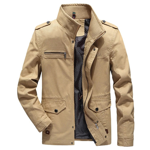 Men's Jacket Coat Washed Pure Cotton Outdoor Men's Casual Solid Color Multi Pocket Spring And Autumn Windbreaker Men's Clothes