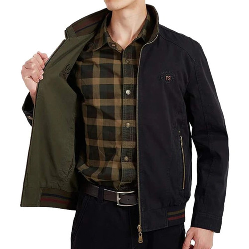 Spring Autumn Europe Middle Aged Men's Double-Sided 100% Cotton Casual Style Khaki Jacket Coat Man