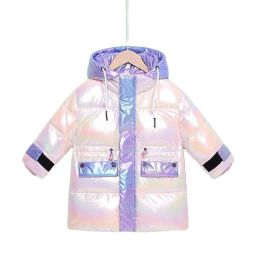 Children's down jacket autumn and winter boys fashion mid-length thickened shiny coat sweet girl warm stitching down jacket