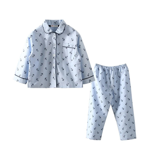 Boys Pajamas Set Anchor Print Turn-Down Collar Toddler Pajama Cute Kids Sleepwear Clothes Boys Nautical Jammies