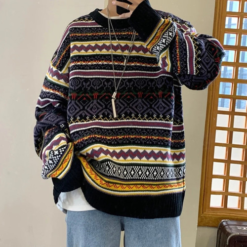 Winter Sweater Men's Warm Fashion Retro Casual O-neck Knit Pullover Men Streetwear Knitting Sweaters Male Sweter Clothes M-2XL