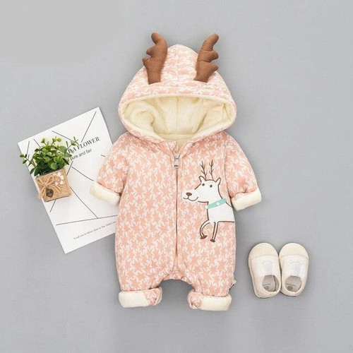 Newborn Girls Boys Warm Infant Romper Baby Christmas Deer Clothing Infant Kids Jumpsuit Hooded Toddlers Clothes Winter O