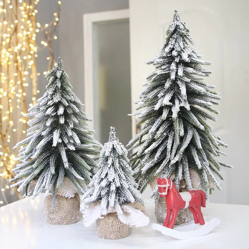 2020Christmas artificial linen mini Christmas cedar flocking desktop window counter bar restaurant decoration artificial tree