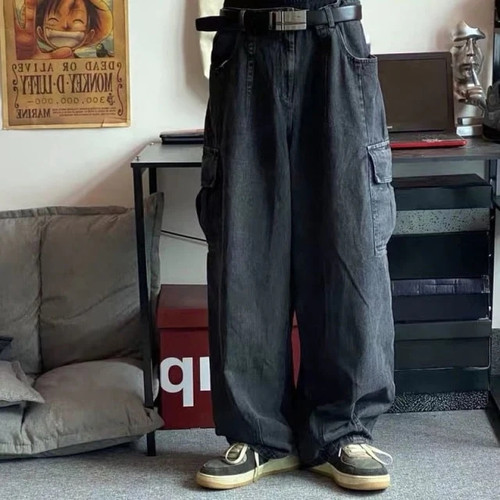 Baggy Jeans Trousers Male Denim Pants Black Wide Leg Pants Men's Jeans Loose Casual Korean Streetwear Hip Hop