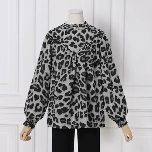 Bohemian Leopard Print Blouse Women Long Sleeve Ruffles Shirt Vintage Autumn Tops Casual Loose Party Blusas Chemise Mujer