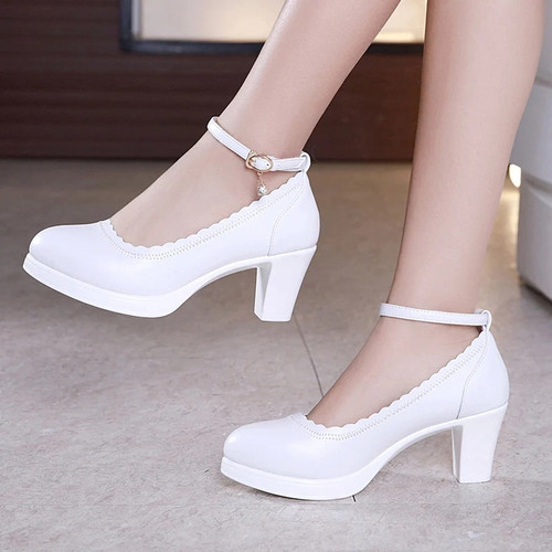 Block Heels Platform Shoes Women Pumps Medium Heel Spring Wedding Shoes Ladies Office Party Dance Shoe