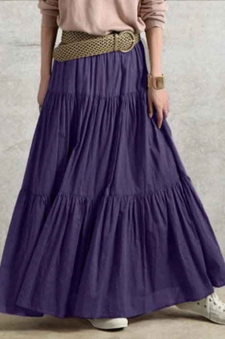 Spring Solid Skirts Vintage Women's Ruffle Sundress Casual Elastic Waist Long Vestidos Female Robe Femme Oversized