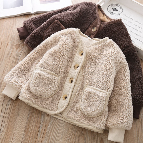 Fall Winter Korean Boys Clothes For Girls Cardigan Granular Velvet  Loose Lamb Velvet Warm Children's Jacket Coat For Girls