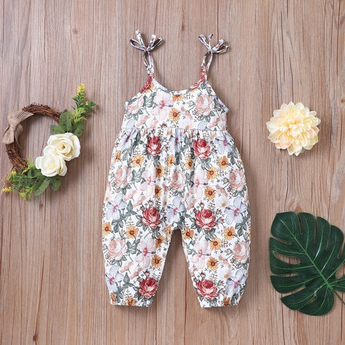 2021 New Summer Baby Girl Clothes Baby Girl Romper Flower Print Strap Baby Rompers Cotton Loose Casual Soft Baby Jumpsuit 0-18M