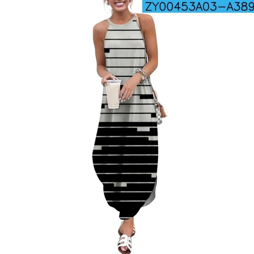 Maxi Dresses For Women Grid Printed Sleeveless  Women Causal Summer Beach Dress Sling Long Dresses Streetwear