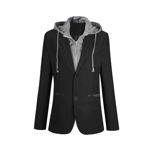 Casual Blazer Men Fake Two Pieces Detachable Hood Blazer Full Sleeve Single Breasted Two Buttons Suit FS-150