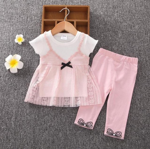 1 set kids girls Summer outfits 12m 2T 3T 4T Toddler kids baby girls outfits cotton lace soft Tee+Shorts Pants clothes Set cute