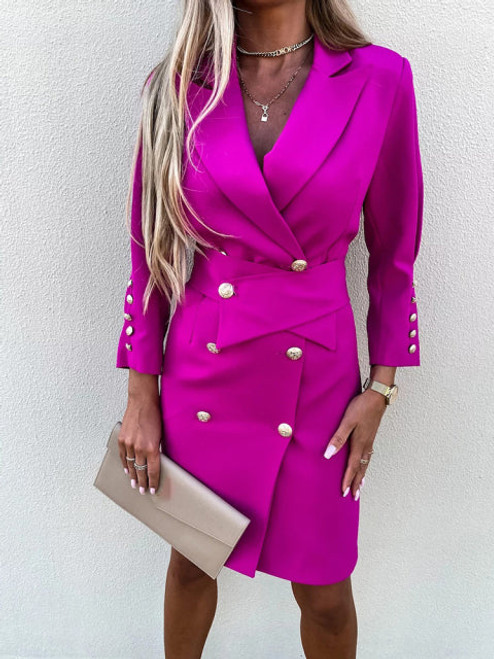 Women Elegant Solid Button Blazer Dress Spring Office Fashion Turn-Down Collar Slim Mini Dresses Casual Long Sleeve Lady Dress