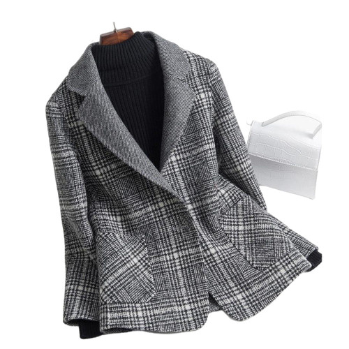 New Womens Wool Blends Coat Winter Autumn Elegant Mother Plaid Slim Long weed Woolen Outerwear Female