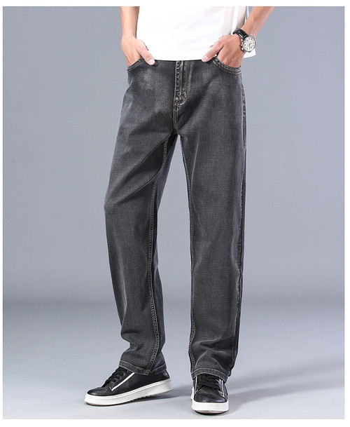 6 Colors Spring Summer Mens Thin Straight-leg Loose Jeans Classic Style  Advanced Stretch Baggy Pants Male