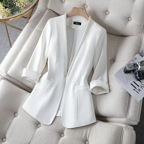 High-Quality Blazer Jacket Womens Temperament Ladies High-End Buttonless Suit Women's Top Spring And Autumn New Jacket