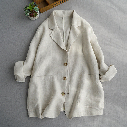 New High-quality Womens Linen Suit Thin Spring and Summer Solid Color Single-breasted Casual Jacket All-match Fashionable Top