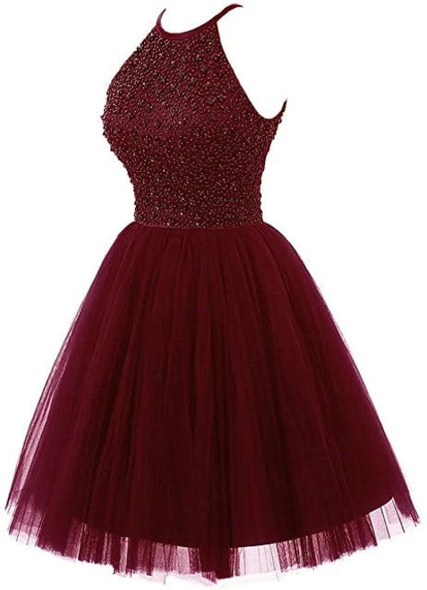 High Neck Short Homecoming Dresses Sexy Backless Beaded Tulle Graduation Formal Party Gowns Hot