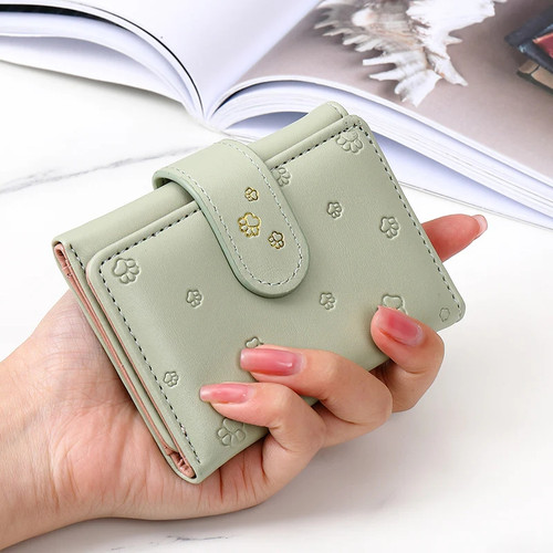 Leather Women's Wallet Short Three-fold Multi-function Card Holder Footprint Printing New Cartoon Coin Purse Ladies Wallet