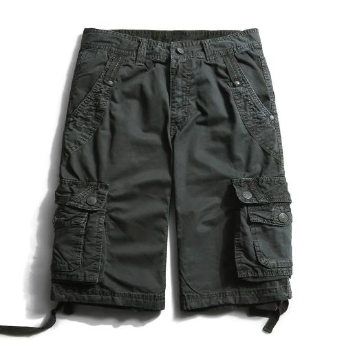 Men Summer New Cotton Solid Military Cargo Shorts Men Casual Loose Short Safari Style Knee Length Shorts Men Plus