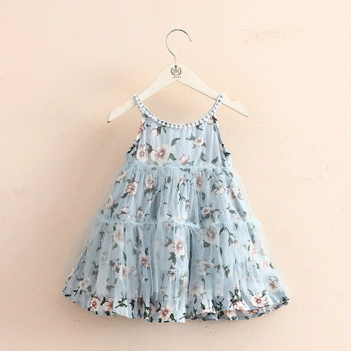 New Summer Floral Lace Patchwork Lining Backless Pearl Mesh Ball Gown Dress For Kids Baby Girls