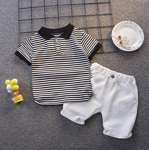 0-5 Year Old Boys Cotton Fashion Lapel Polo Shirt Suit Baby Summer Clothes 2-Piece Set
