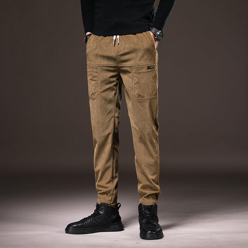 Corduroy Harem Pants Men 6 pockets Black Brown Cargo Pants Joggers Sweatpants Streetwear Work Trousers Male Clothing