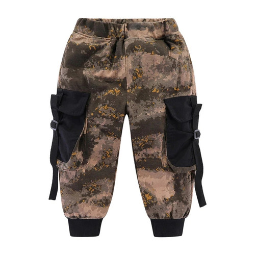 Boys Camo Jogger Pants Knit Big Pocket Autumn Winter Elastic Waist Cargo Pants