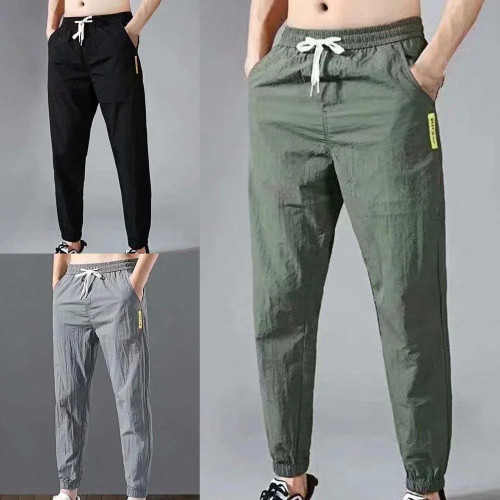 Joggers Men Pants Solid Color Drawstring Summer Ankle Tied Pockets Trousers Men Trousers Streetwear Slim Male Pants for Sports