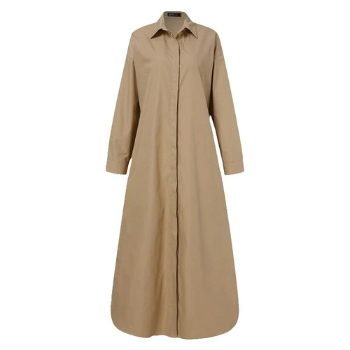 Women Autumn Sundress Casual Long Sleeve Maxi Female Lapel Robe Oversized