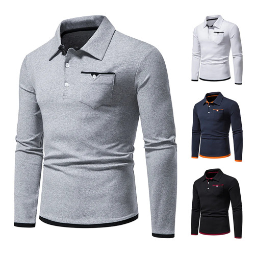 New Classic Men Polo Shirt Mens Casual Long-sleeved Casual High Quality Long Sleeve Polo Shirt