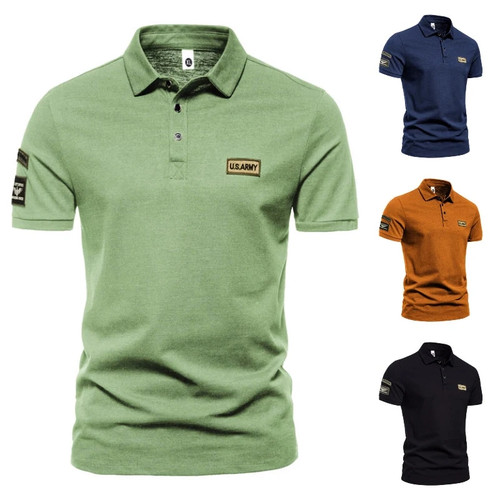 New Men Outdoor Military Style US style Short-sleeved Lapel T-shirt Casual Button T-shirt