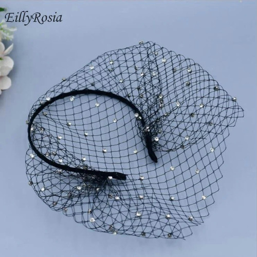 White Black Headband Veils for Bridal Crystal Beaded Birdcage Face Net Mask Hair Accessories Veil Charming Wedding