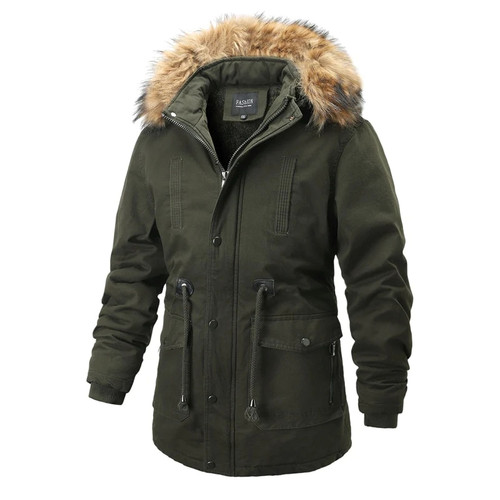 Men Winter Classic Warm Parka Fleece Hooded Fur Detachable Hat Jacket Coat Mens Thicken Warm Outwear Male New Long Snow Overcoat