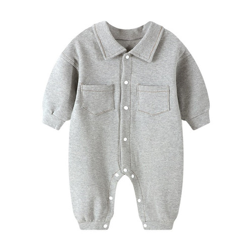 0-2 years old spring and autumn boy clothes romper casual lapel long-sleeved romper baby girl pocket go out clothes romper