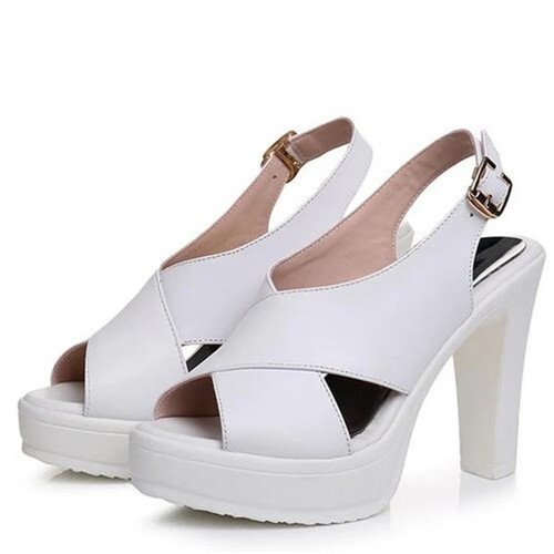 Newest Elegant Open Toe Summer Shoes Woman Cow Leather Sandals Thick With High-heeled Sandals Plus Size Women Shoes Sandals