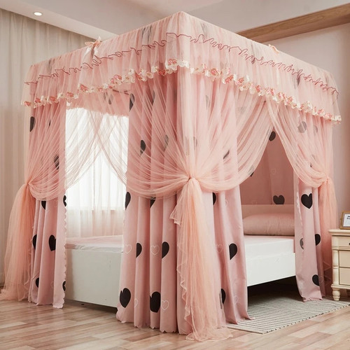 Quadrate Palace Net With Frame Romantic Shading Bed Curtain Canopy Nets Three-door Bedcover Curtain Home Textiles