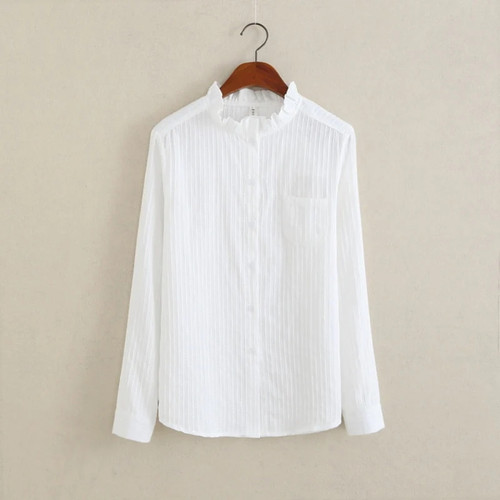 100% Cotton Shirt White Blouse Spring Autumn Blouses Shirts Women Long Sleeve Casual Tops Solid Pocket