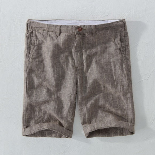 Linen shorts men striped casual mens shorts summer fashion loose short