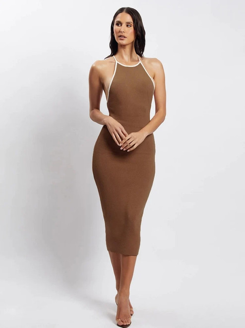 Backless Midi Dresses For Women Sexy Patchwork Elegant Long Sleeve Cross O Neck Bodycon Autumn Dress