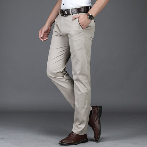 Summer Brand New Men Fitted Straight Thin Pants Classic Business Casual High Waist Cotton Stretch Trousers