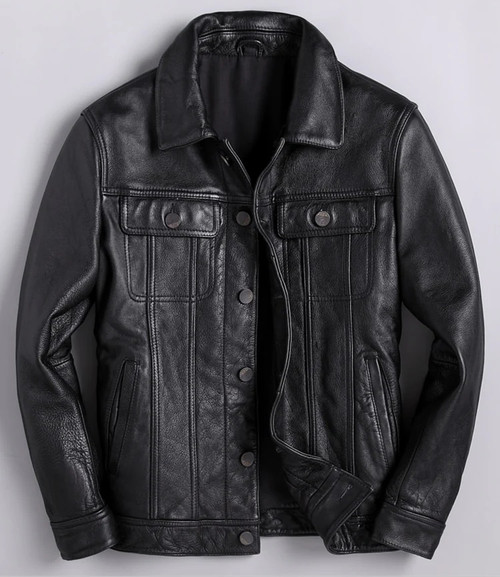 Genuine leather jacket.classic vintage style coat.quality slim leather clothes