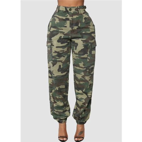Camouflage Cargo Pants Women High Waist Button Pocket Loose Casual Trousers Female Streetwear Autumn Long Pants