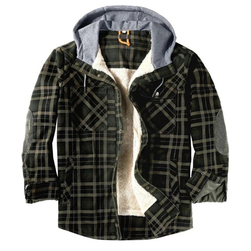 Winter Casual Plaid Hooded Velvet Thickened Warm Men Shirt Men Cotton Loose Long Sleeve Shirts