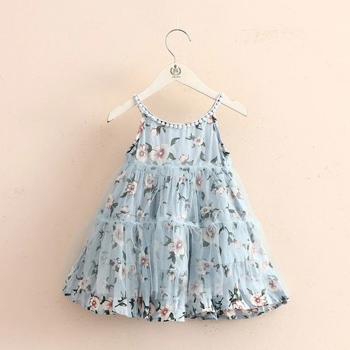 New Summer Floral Lace Patchwork Lining Backless Pearl Mesh Ball Gown Dress For Kids Baby Girls-1