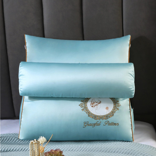 Ice Silk Bed Headrest Pillow for Summer 45x45x20 Pink Silky Backrest Cushion Office Chair Waist Reading Backrest Pillow