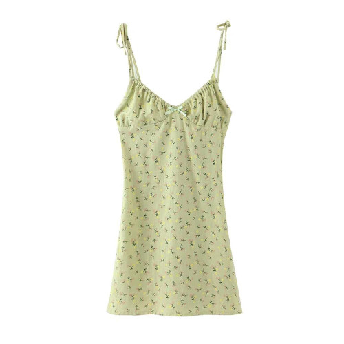 Slim Floral Green strap mini dresses Cute Tank summer Dress